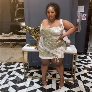 Sage satin ruched dress